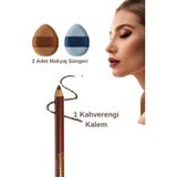 1 Suya Dayanıklı Dolgun Dudak Göz Pürüzsüz Eyeliner Kaş Boyama Kalemi Peeling Dudak 2 Makyaj Süngeri - Kahverengi 18