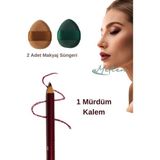 1 Suya Dayanıklı Dolgun Dudak Göz Pürüzsüz Eyeliner Kaş Boyama Kalemi Peeling Dudak 2 Makyaj Süngeri - Mürdüm