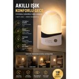 1 Watt Fotoselli Sensörlü Led Gece Lambası Otomatik Yanan Koridor Yatak Çocuk Odası Aydınlatma Beyaz