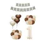 1 Yaş Bej Rakam Kalp Folyo Balon ve İyiki Doğdun Yazılı Doğum Günü Seti