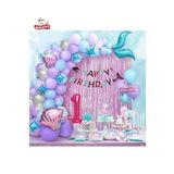 1 Yaş Deniz Kızı Banner Balon Mavi Mor Balonlar Folyo Saçak Perde Seti Doğum Günü Parti Süsü, 496845416464