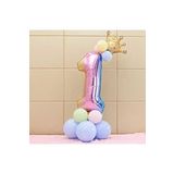 1 Yaş Gökkuşağı Rakam Ve Kral Tacı Folyo Balon Doğum Günü