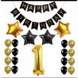 1 YAŞ HAPPY BIRTHDAY YAZILI GOLD SİYAH BALON SETİ