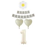 1 Yaş Krem Rakam Balonlu Papatyalı Kalp Folyo Balon Doğum Günü Seti Süsü, 77878784454536