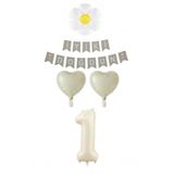 1 Yaş Krem Rakam Balonlu Papatyalı Kalp Folyo Balon Doğum Günü Seti Süsü, 77878784454549