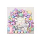 1 Yaş Makaron Renk Balon Unicorn Lüks Doğum Günü Parti Seti