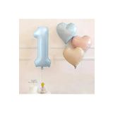 1 Yaş Mavi Rakam Folyo Balon Retro Mavi Pembe Satin Kalp Folyo Balon Doğum Günü Balon Seti