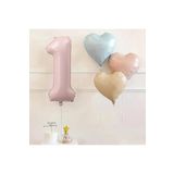 1 Yaş Pembe Rakam Folyo Balon Retro Mavi Pembe Satin Kalp Folyo Balon Doğum Günü Balon Seti