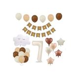 1 Yaş Retro Doğum Günü Seti; Krem Rakam Folyo, Banner, Kalp Folyo Ve Lateks Balon, 7