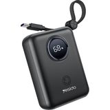 10.000 Mah Dijital Göstergeli Dahili Type-C ve Lightning Kablolu Pd Mini Çoklu Şarj Powerbank - Siyah