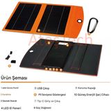 10.000 Mah Katlanabilir Güneş Enerjili Powerbank Çift Panelli 10W Enerji Gücü