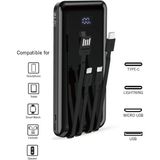 10.000 Mah Plus Dijital Göstergeli Dahili Çoklu Kablolu Powerbank,siyah,taşınabilir Şarj Cihazı
