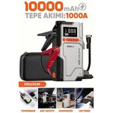 10.000mAh Harvox Akü Takviye Cihazı 1000A - 150 PSI Lastik Şişirme Hava Kompresörü, 4’ü 1 Arada Taşınabilir Powerbank ve LED Işıklı Acil Durum Feneri