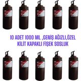 10 Adet 1000 Ml, Geniş Ağızlı, Özel Kilit Kapaklı Fişek Sosluk, Ketçap Şişesi, Hardal Şişesi, Mayonez Şişesi, Yağlık, Sirkelik, Limonluk - Kahverengi - 1 lt