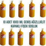 10 Adet 1000 ml , Geniş Ağızlı, Özel Kilit Kapaklı Fişek Sosluk, Ketçap Şişesi, Mayonez Şişesi, Hardal Şişesi, Çikolata Şişesi, Yağlık, Sirkelik, Limonluk Seti - Sarı - 1 lt
