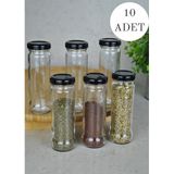 10 Adet 105 ml Metal Siyah Kapaklı 105 cc Şeffaf Uzun Cam Kavanoz Baharatlık Beslenme Şişe