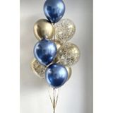 10 Adet 12 Inç Krom Gold Krom Mavi Ve Konfetili Karışık Balon Çok Renkli