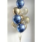 10 Adet 12 Inç Krom Gold Krom Mavi Ve Konfetili Karışık Balon
