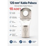 10 Adet 120 Mm² Sıkmalı Bakır Kablo Pabucu Kalay Kaplı Yüksek Iletkenlikli Papuç
