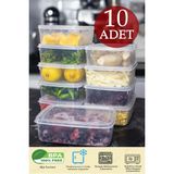 10 Adet 1,35 Lt Bpa Içermeyen Şeffaf Buzdolabı ve Buzluk Saklama Kabı Seti - 1350 ML