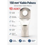 10 Adet 150 Mm² Sıkmalı Bakır Kablo Pabucu Kalay Kaplı Yüksek Iletkenlikli Papuç