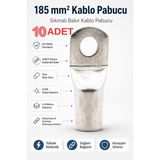 10 Adet 185 Mm² Sıkmalı Bakır Kablo Pabucu Kalay Kaplı Yüksek Iletkenlikli Papuç