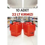 10 Adet / 22 Litre Plastik Market Alışveriş Sepeti Profesyonel Market Mağaza El Sepeti Kırmızı