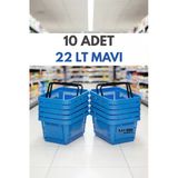 10 Adet / 22 Litre Plastik Market Alışveriş Sepeti Profesyonel Market Mağaza El Sepeti Mavi