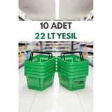 10 Adet / 22 Litre Plastik Market Alışveriş Sepeti Profesyonel Market Mağaza El Sepeti Yeşil
