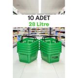 10 Adet - 28 Litre Plastik Market Alışveriş Sepeti Saplı Dayanıklı Market Mağaza El Sepeti Yeşil