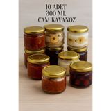 10 Adet 300 ml Metal Konserve Kapaklı Magnolya ve Gıda Saklama 300 cc Şeffaf Cam Kavanoz - Sarı Gold