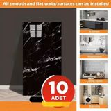 10 Adet 30X60 cm Beyaz Siyah Mermer Desenli Kendinden Yapışkanlı Mutfak Banyo Wc Kaplama Duvar Paneli - 30 x 60 cm