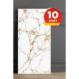 10 Adet 30x60 Cm Gold Damar Mermer Desenli Kendinden Yapışkanlı Mutfak Banyo Wc Kaplama Pvc Panel - 30 x 60 cm - Altın