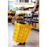 10 Adet - 43 LT Tekerlekli Market Sepeti | Plastik Alışveriş Sepeti Ergonomik Çift Saplı Sarı