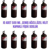 10 Adet 500 Ml,geniş Ağızlı, Özel Kilit Kapaklı Fişek Sosluk Seti. Ketçap Şişesi, Mayonez Şişesi, Hardal Şişesi, Yağlık, Sirkelik,limonluk - Kahverengi