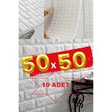 10 Adet 50X50 cm Silinebilir Kendinden Yapışkanlı Duvar Kağıdı Esnek Köpük Panel 3D Tuğla Desen - 50 x 50 cm