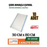10 Adet 50x80 Cm Naylon Çuval - Sentetik Çuval - Saman Çuval - Moloz Çuvalı - Şeker Un Çuvalı