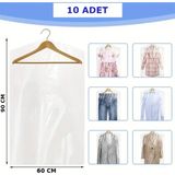 10 Adet 60*90 cm Şeffaf Elbise Poşeti, Askı Delikli Omuz Kesimli Koruyucu Elbise Kıyafet Hurcu - 60cmx90cm