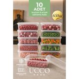 10 Adet 650ML Ekonomik Plastik Buzdolabı Dondurucu Erzak Sızdırmaz Saklama Kabı Buzluk Organizer - Şeffaf - 650 ml
