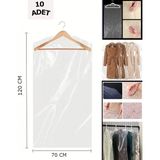 10 Adet 70*120 cm Şeffaf Elbise Poşeti, Askı Delikli Omuz Kesimli Koruyucu Elbise Kıyafet Hurcu - 70cmx120cm
