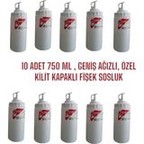 10 Adet 750 ml ,geniş Ağızlı, Özel Kilit Kapaklı Fişek Sosluk, Ketçap Şişesi, Mayonez Şişesi, Hardal Şişesi, Yağlık, Sirkelik - Beyaz