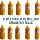 10 Adet 750 ml , Geniş Ağızlı, Özel Kilit Kapaklı Fişek Sosluk, Ketçap Şişesi, Mayonez Şişesi, Hardal Şişesi, Yağlık, Sirkelik, Limonluk. - Sarı