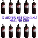 10 Adet 750 ml Kahverengi, Geniş Ağızlı, Özel Kilit Kapaklı Fişek Sosluk, Ketçap Şişesi, Mayonez Şişesi, Hardal Şişesi, Yağlık, Sirkelik, Limonluk.
