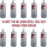 10 Adet 750 ml ,Şeffaf renkli ,geniş Ağızlı, Özel Kilit Kapaklı Fişek Sosluk. Ketçap Şişesi, Mayonez Şişesi, Hardal Şişesi, Yağlık, Limonluk, Sirkelik.