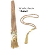 10 Adet 99 Lu Inci Tesbih, Püsküllü, Vav Harfli, Mevlüt Hac Umre Hediyelik - Gold - Gold - Gümüş