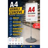 10 Adet - A4 Ayaklı Çerçeve Seti Yuvarlak Tabanlı Teleskopik Fiyat Etiketi Standı Beyaz Vitrin