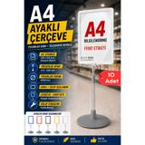 10 Adet - A4 Ayaklı Çerçeve Seti Yuvarlak Tabanlı Teleskopik Fiyat Etiketi Standı Beyaz