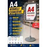 10 Adet - A4 Ayaklı Çerçeve Seti Yuvarlak Tabanlı Teleskopik Fiyat Etiketi Standı Gri Vitrin