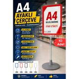 10 Adet - A4 Ayaklı Çerçeve Seti Yuvarlak Tabanlı Teleskopik Fiyat Etiketi Standı Kırmızı Vitrin
