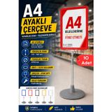 10 Adet - A4 Ayaklı Çerçeve Seti Yuvarlak Tabanlı Teleskopik Fiyat Etiketi Standı Kırmızı
